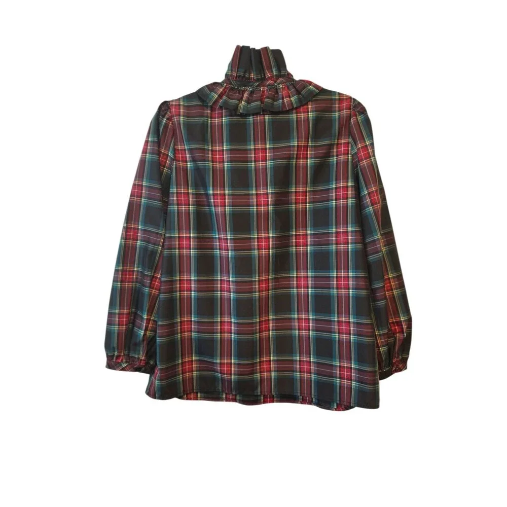 Tuckernuck Highland Tartan Bouvier Blouse Plaid Ruffle Neck Size Small